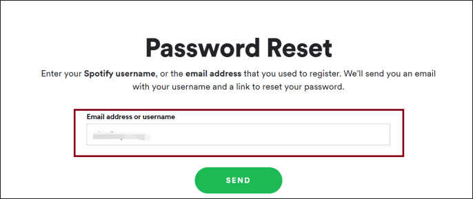 reset your password for Spotify’s account