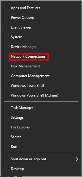 choose network connections from the menu