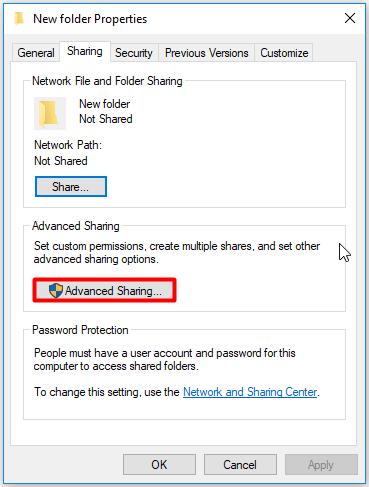click on Advanced sharing