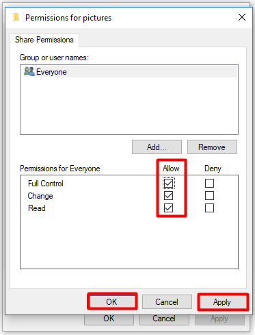choose the permissions and then execute the operation