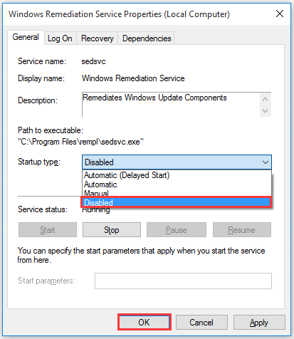 disable the Windows Setup Remediations service