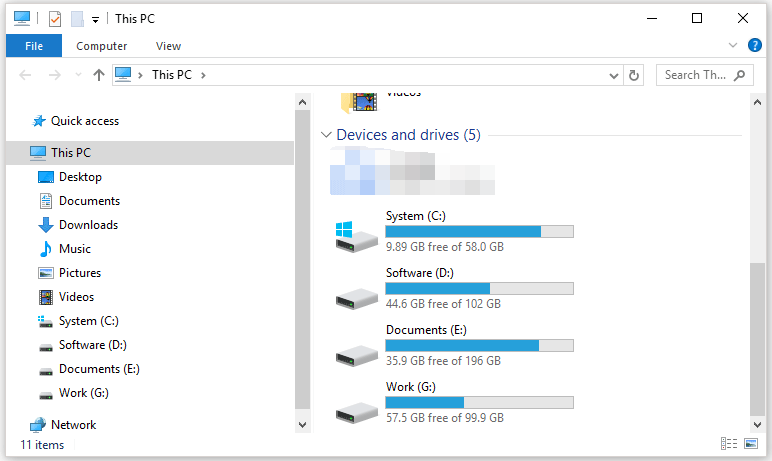 check free hard drive space in File Explorer
