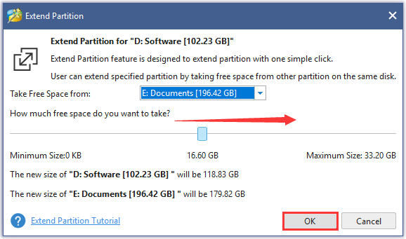 take free space from other partition on the same disk