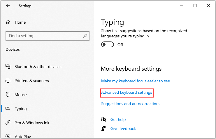 click Advanced keyboard settings