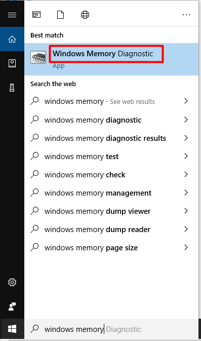 open Windows Memory Diagnostic tool from the search box