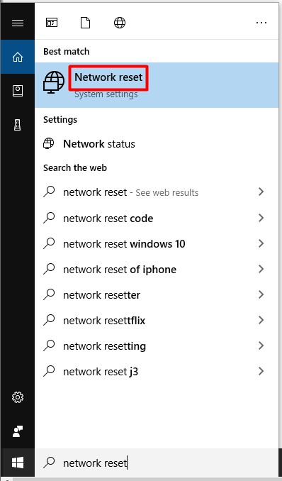 open network reset from the search box