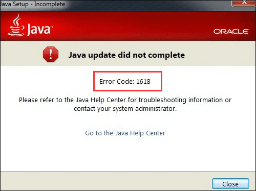 Java error code 1618
