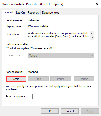 restart Windows Installer service