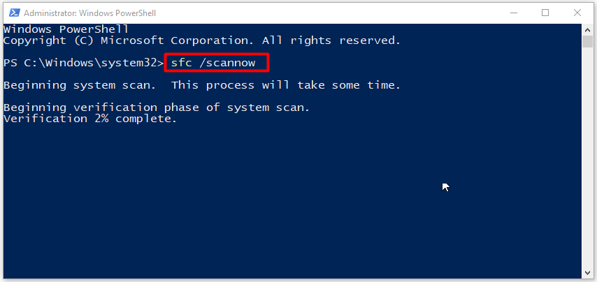 type and run the SFC scannow command
