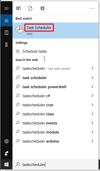 open task scheduler from the search box