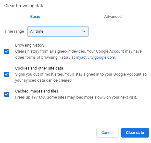 Clear browsing data in Chrome