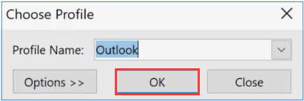 select new Outlook profile