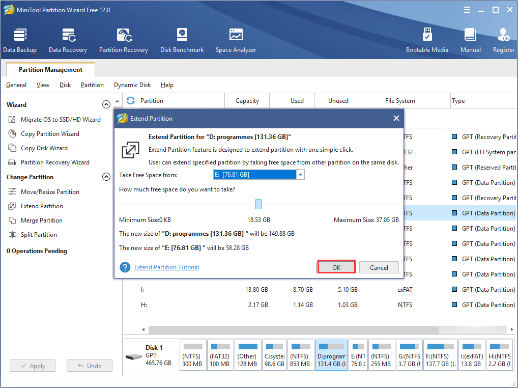 choose a partition to take free space