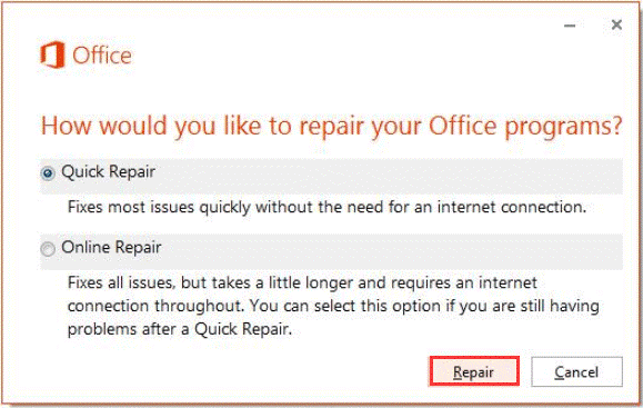 repair Microsoft Office installation