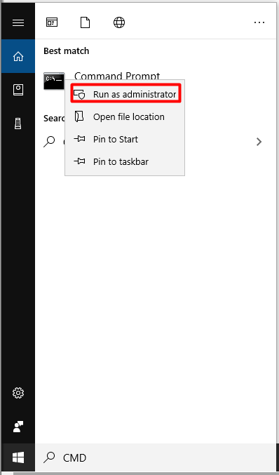 run command prompt as administrator from the search box