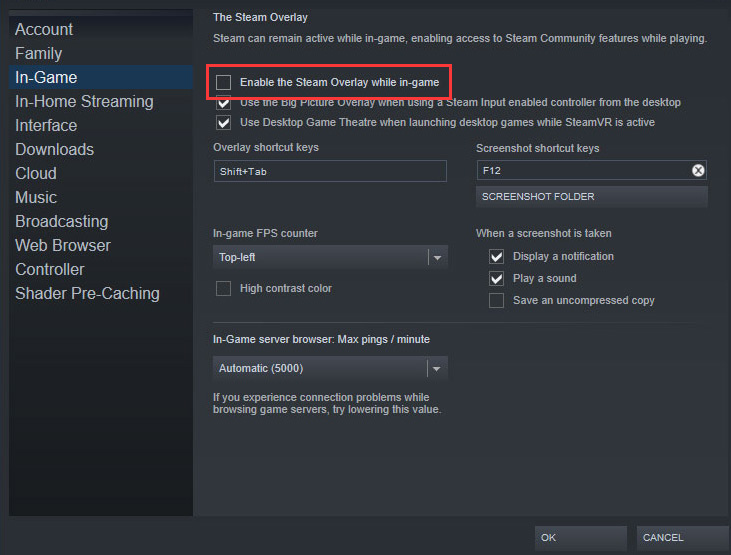 disable the Steam Overlay while in-game
