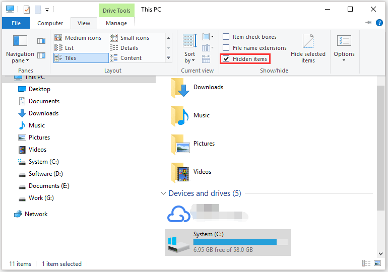 check the Hidden items option in File Explorer