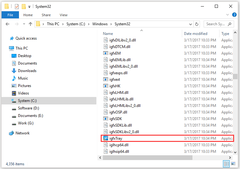 the igfxTray file in File Explorer