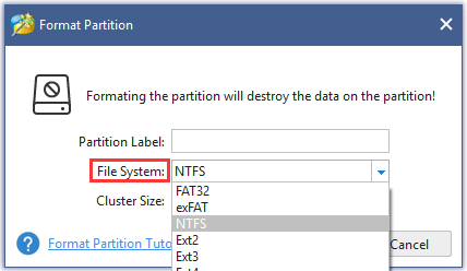 choose a file system and click OK