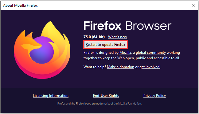 click Restart to update Firefox