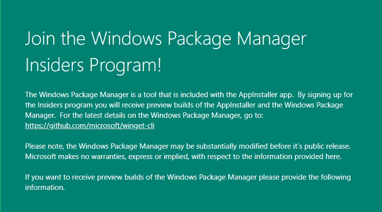 sign for the Windows Package Manager Insider Program