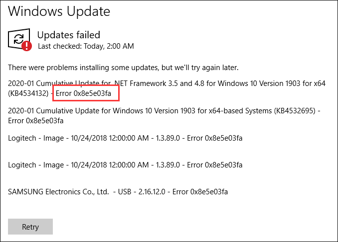 Windows update error 0x8e5e03fa