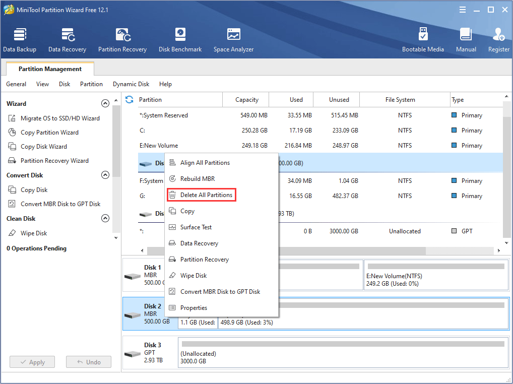delete all partitions on SSD