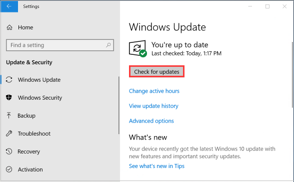 check for updates on Windows 10