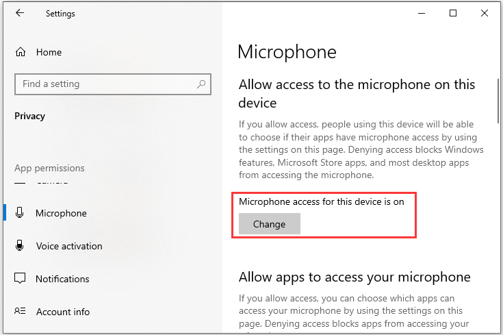 turn on Microphone access