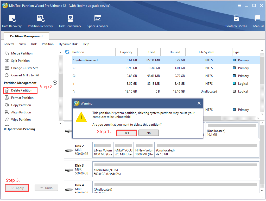 the process of deleting EFI system partition
