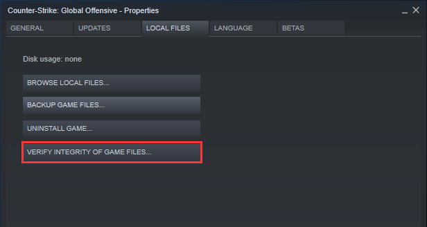 click VIRIFY INTEGRITY OF GAME FILES