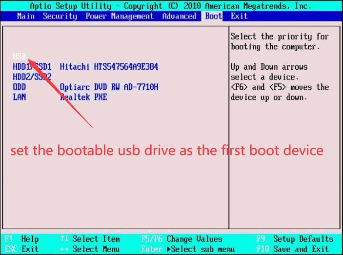 change boot order in BIOS