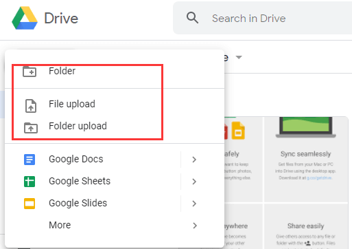 add folders or files to a Google Shared drive