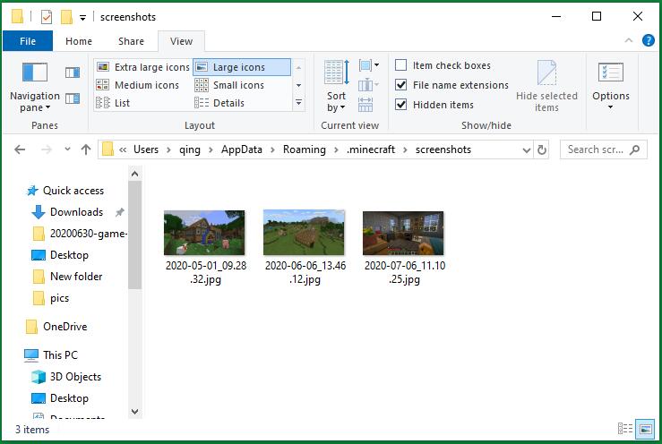 Screenshots in Minecraft Java Saved Path