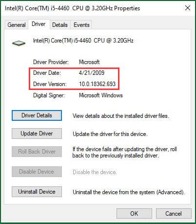 CPU Driver Details