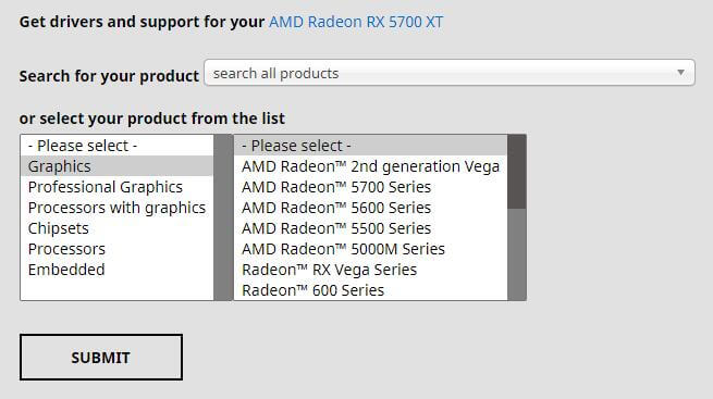 Search or Select AMD Graphics Card Driver
