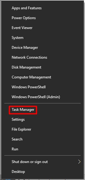 open task manager from the start menu