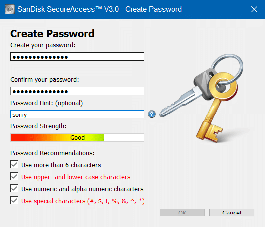 create a password for SanDisk SecureAccess