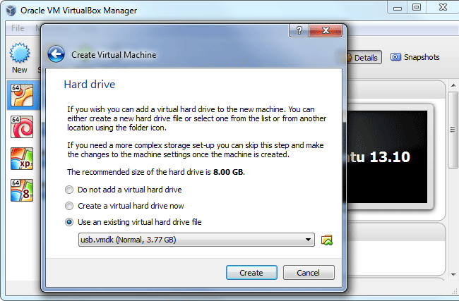 create a virtual machine based on the vmdk file