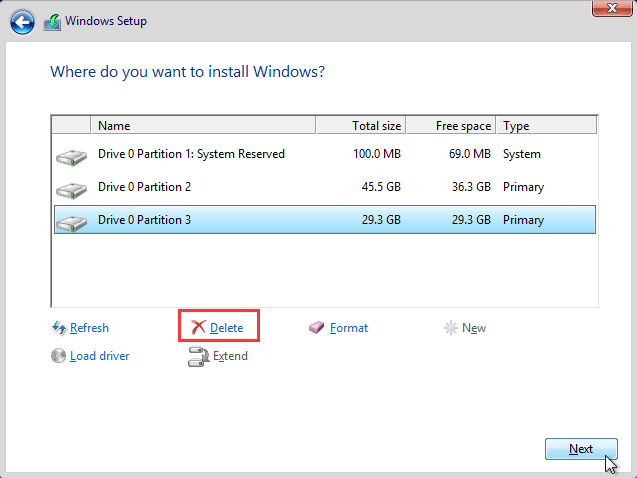 delete partitions and create new ones