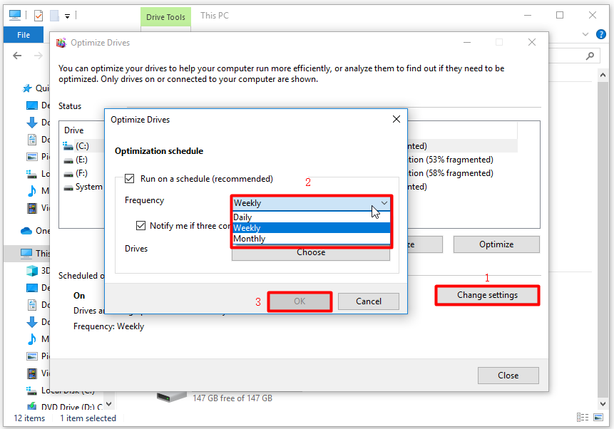configure optimization schedule and save the changes