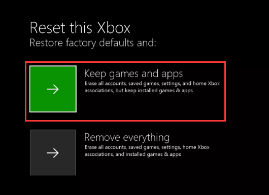 select Keep games and apps in Xbox