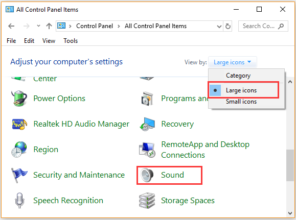 click on Sound in Control Panel