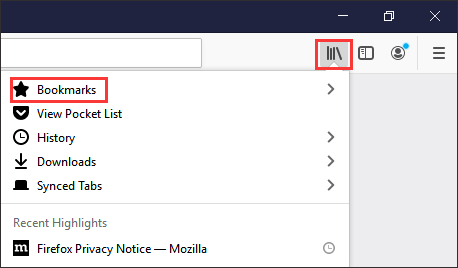 click Library > Bookmarks