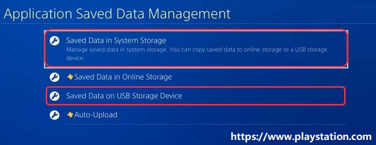 choose saved data in system storage or saved data on USB storage device