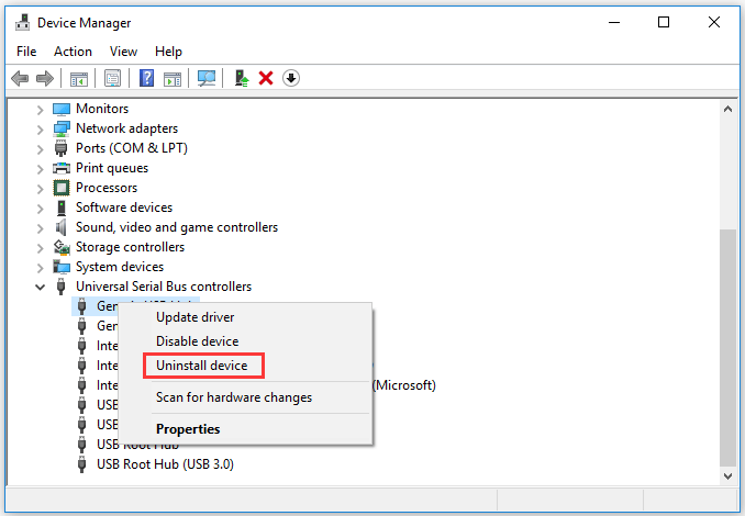 uninstall USB controllers to rest USB ports