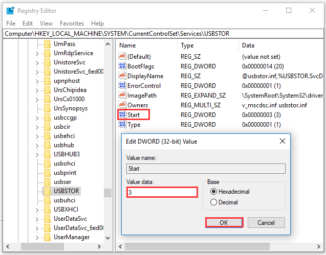set the value data of the Start entry as 3
