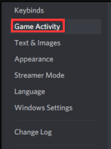 click on Game Activity on Discord