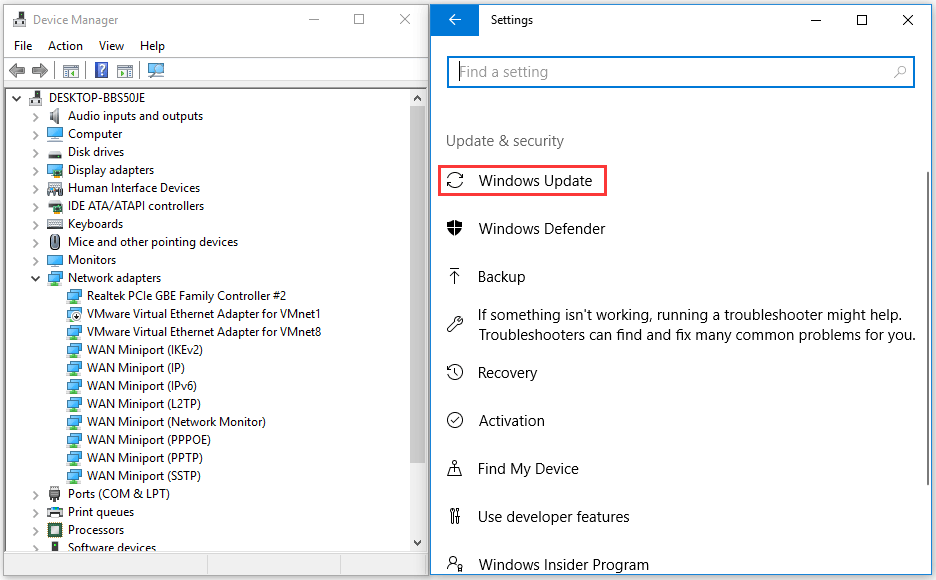 Device Manager and Windows Update