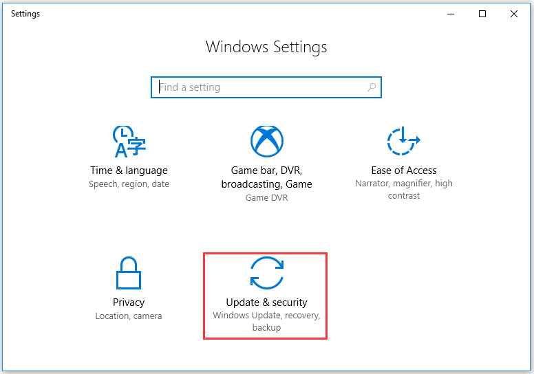 select the Update & security option
